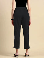 women's cotton pants black color back view shop online - Black