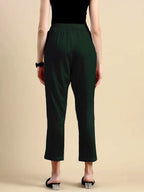 women's cotton pants bottle green color back view shop online - Bottle Green