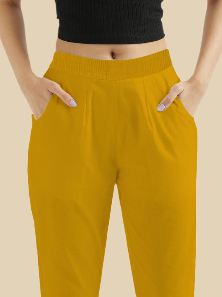 women's cotton pants gold color back view shop online - Gold