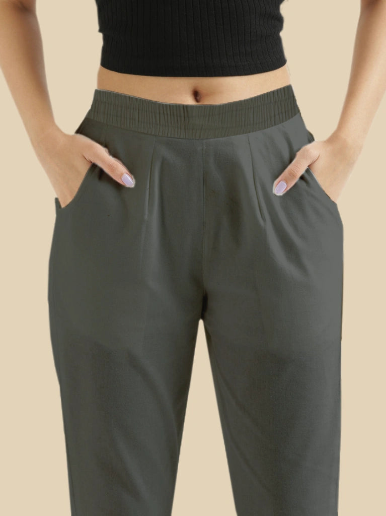 women's cotton pants gray color front view shop online - Gray