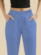 women's cotton pants light blue color hipelastic view buy online - Light Blue