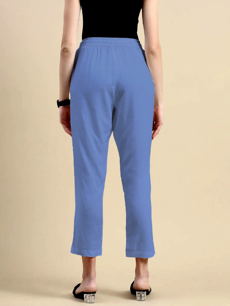 women's cotton pants light blue color back view shop online - Light Blue