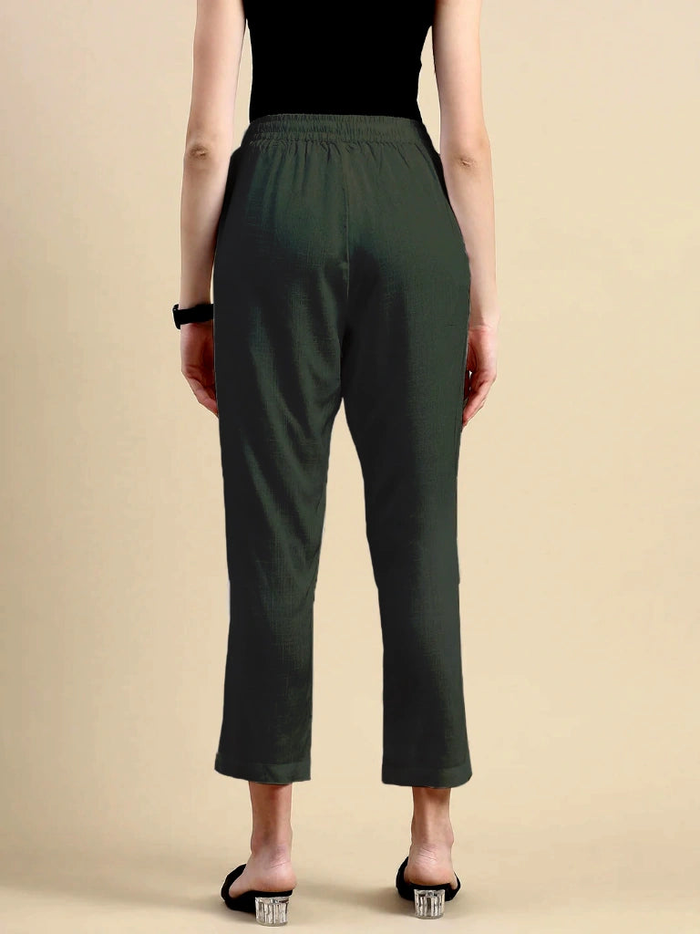 women's cotton pants olive green color back view shop online - Olive Green
