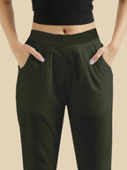 women's cotton pants olive green color front view shop online - Olive Green