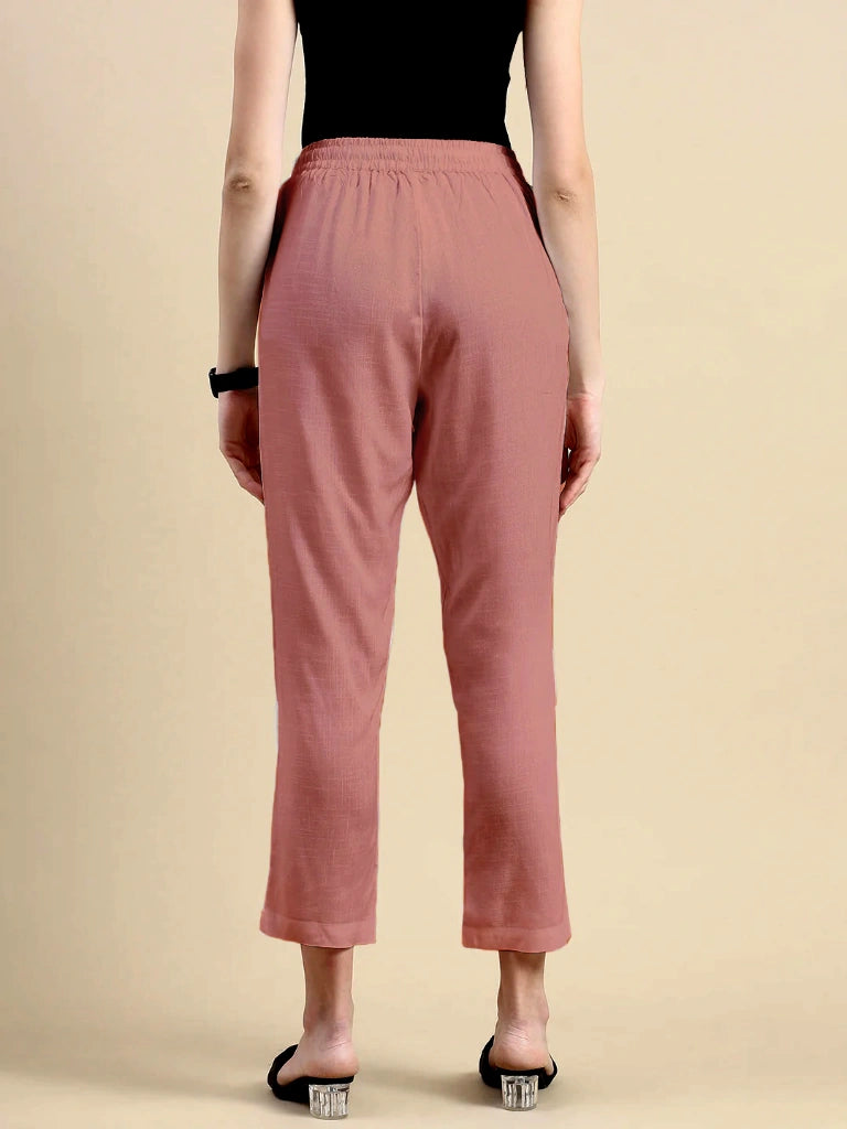 women's cotton pants onion pink color back view shop online - Onion Pink