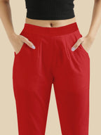 women's cotton pants red color front view shop online - Red