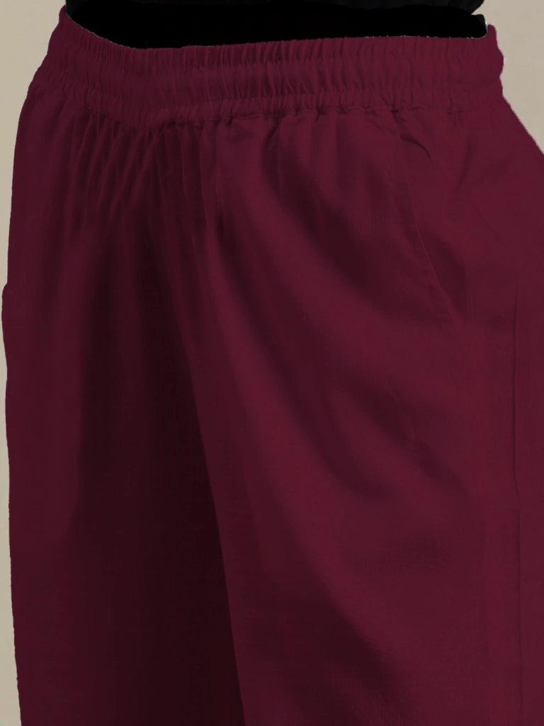women's cotton pants red wine color hip elastic view buy online - Red Wine