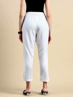 women's cotton pants white color back view shop online - White