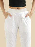 women's cotton pants white color front view shop online - White