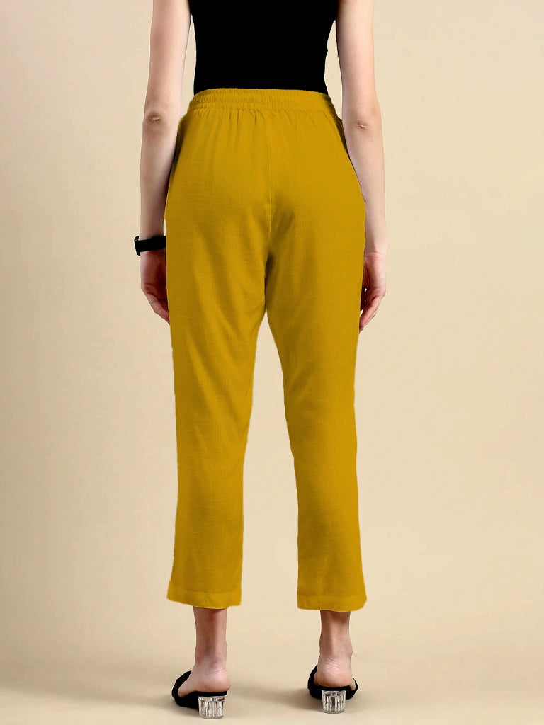women's cotton pants gold color back view shop online - Gold